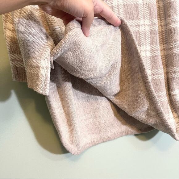 LOFT Outlet Women's Tan Plaid Turtleneck 3/4 Sleeve Poncho Knit Sweater Medium - Picture 5 of 14